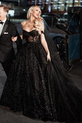 2025 Princess Black Gothic Wedding Dresses with Sequin Lace Applique - MyChicDress